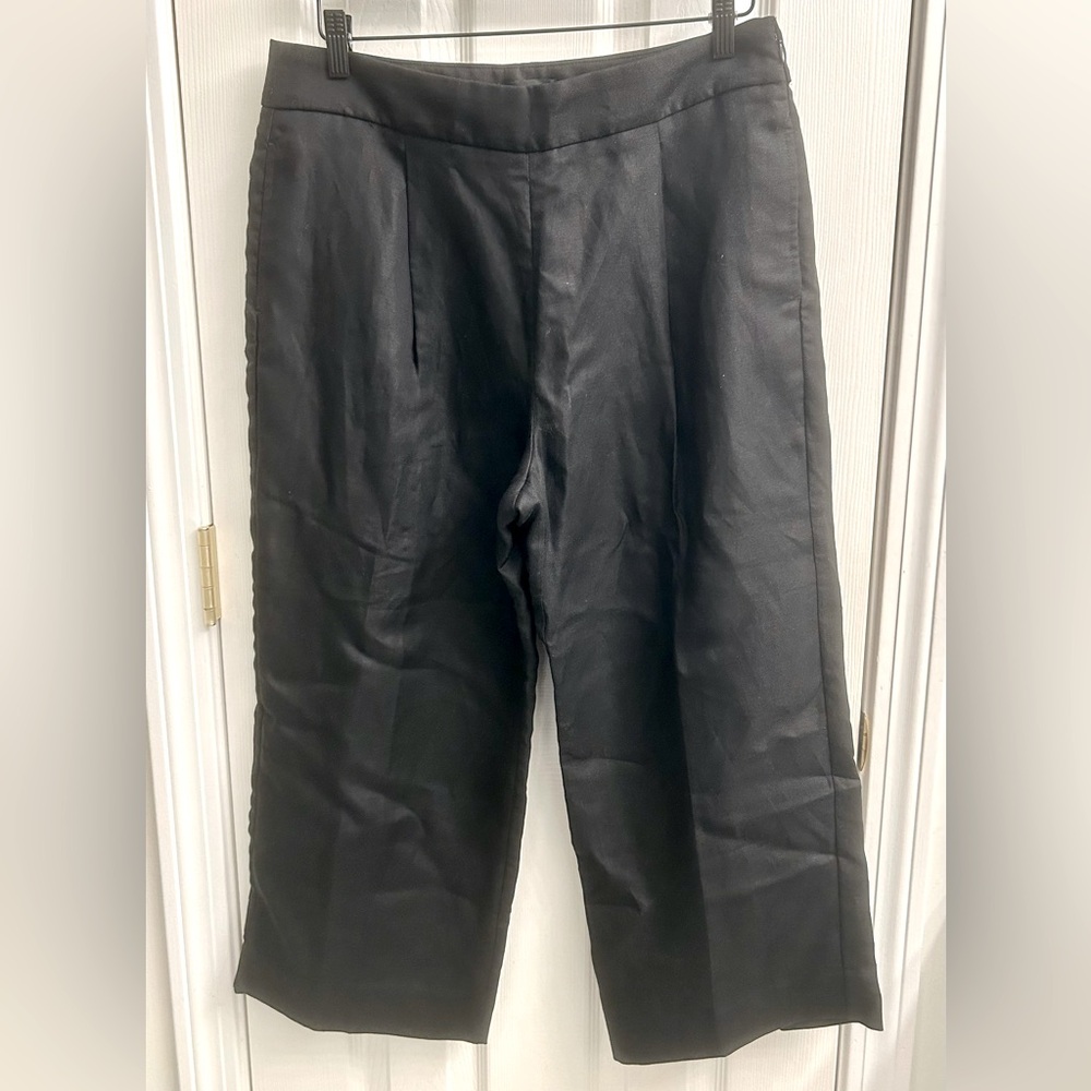 NWT J Crew Black High-rise pleated pant in linen blend